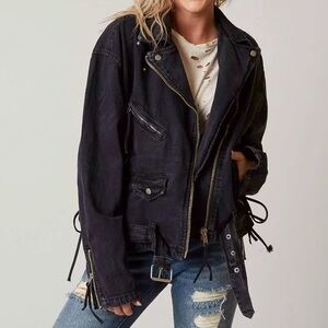 Free People Oversized Jean Moto-Jacket